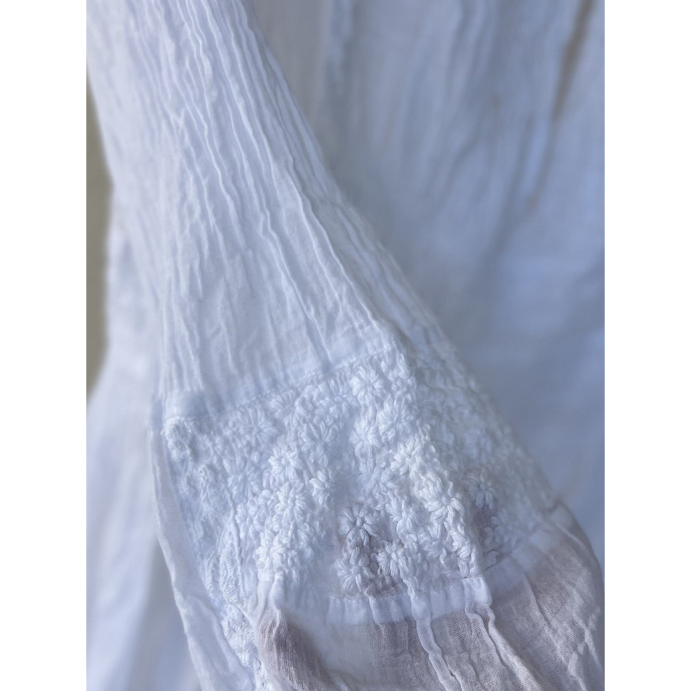 Karma Highway White Floral Dress L Cottage Prairie Romantic Peasant Bell Sleeve - Picture 4 of 9